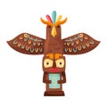 Wooden Indian Thunderbird Totem with Wings as Ethnic Symbol Vector Illustration