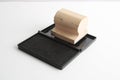 Wooden ink stamp on a white surface Royalty Free Stock Photo