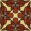 Wooden inlay, ornament made of multicolored wood. square tile. Interior decorative element, furniture decoration