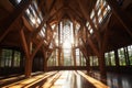 Wooden interior cathedral. Generate Ai