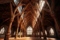 Wooden interior cathedral. Generate Ai