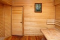 Wooden interior of sauna rest room