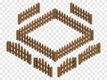 Wooden isometric fences and gates. Vector template. Design elements isolated Royalty Free Stock Photo