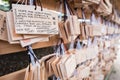 Wooden Japanese prayer tablets with wishes Royalty Free Stock Photo