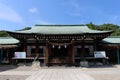 The wooden Japanese temple in Yamaguchi. Translation: