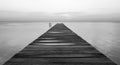 Wooden Jetty At Dawn Black and White Royalty Free Stock Photo