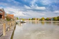 Wooden jetty at the historic harbor of Leer