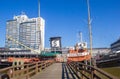 Wooden jetty leading to a historic ship in the Museumshafen of Bremerhaven