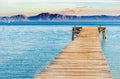 Boardwalk at sea coast of Alcudia bay, Majorca Spain Royalty Free Stock Photo