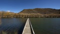 Wooden Jetty at Sailor`s Cutting on Lake Benmore in South Island, New Zealand. Royalty Free Stock Photo