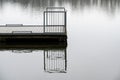 Wooden jetty and stairs in the wate rpond of the provincial recreation domain, Flemish Brabant, Belgium