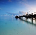 Wooden Jetty at sunrise, Mabul Island Sabah Borneo Royalty Free Stock Photo