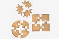 Wooden jigsaw puzzle, pieces of a puzzle, Isolated on White Background Royalty Free Stock Photo