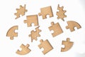 Wooden jigsaw puzzle, pieces of a puzzle, Isolated on White Background Royalty Free Stock Photo