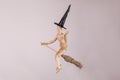 Halloween Witch waving wooden jointed dummy doll riding a broom