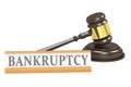 Wooden judge gavel and bankruptcy banner