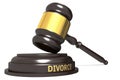 Wooden judge gavel with divorce word