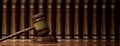 Wooden judge gavel and law books. 3d illustration Royalty Free Stock Photo