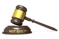 Wooden judge gavel with not guilty word Royalty Free Stock Photo