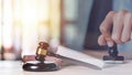 Wooden judge gavel on table ,justice in punishment of offenses and criminal verdicts ,concept of law and justice ,Lawyer or judge Royalty Free Stock Photo