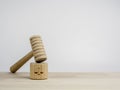 A wooden judge gavel with words, ethics, respect, honesty, and integrity with the soundboard with scales icon.