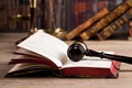 Wooden judge`s gavel. Law. Judge`s office. Royalty Free Stock Photo