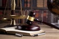 Wooden judge`s gavel. Law. Judge`s office. Royalty Free Stock Photo