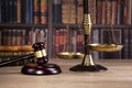 Wooden judge`s gavel. Law. Legal office.