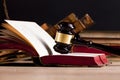 Wooden judge`s gavel. Law. Judge`s office.