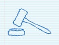 Wooden judge sketch gavel and soundboard. Vector illustration Royalty Free Stock Photo