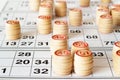 Wooden kegs and cards for lotto or bingo game