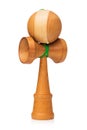 Wooden kendama assembled with green rope isolated on white background