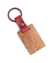 Wooden keychain isolated on white, top view Royalty Free Stock Photo