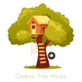 Wooden kid house on tree. Royalty Free Stock Photo