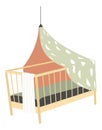 Wooden kids crib with blanket making shade vector Royalty Free Stock Photo