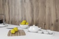 Wooden kitchen, countertop close up