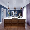 Wooden kitchen island with decor in a modern kitchen