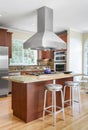 Kitchen island in luxury home with stainless steel appliances. Royalty Free Stock Photo