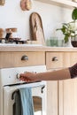 Wooden kitchen in modern interior with contemporary furniture Royalty Free Stock Photo