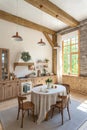 Wooden kitchen in modern interior with contemporary furniture Royalty Free Stock Photo