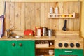 Wooden kitchen toy playset play cooking Royalty Free Stock Photo