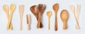 Wooden kitchen utensils collection on white background. Cooking or baking mock up for design Royalty Free Stock Photo