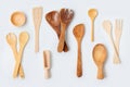 Wooden kitchen utensils collection on white background. Cooking or baking mock up for design Royalty Free Stock Photo