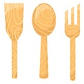 Wooden kitchen utensils set. Smooth light brown wood texture. Cooking and serving tools vector illustration. Kitchenware Royalty Free Stock Photo