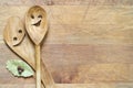 Wooden kitchenware on cutting board Royalty Free Stock Photo