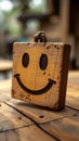 Wooden label with smiley face positive feedback, mental health day