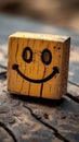 Wooden label with smiley face positive feedback, mental health day