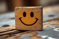 Wooden label with smiley face positive feedback, mental health day