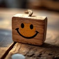 Wooden label with smiley face positive feedback, mental health day