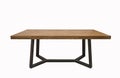 Wooden lacquered table with black metal legs on white background